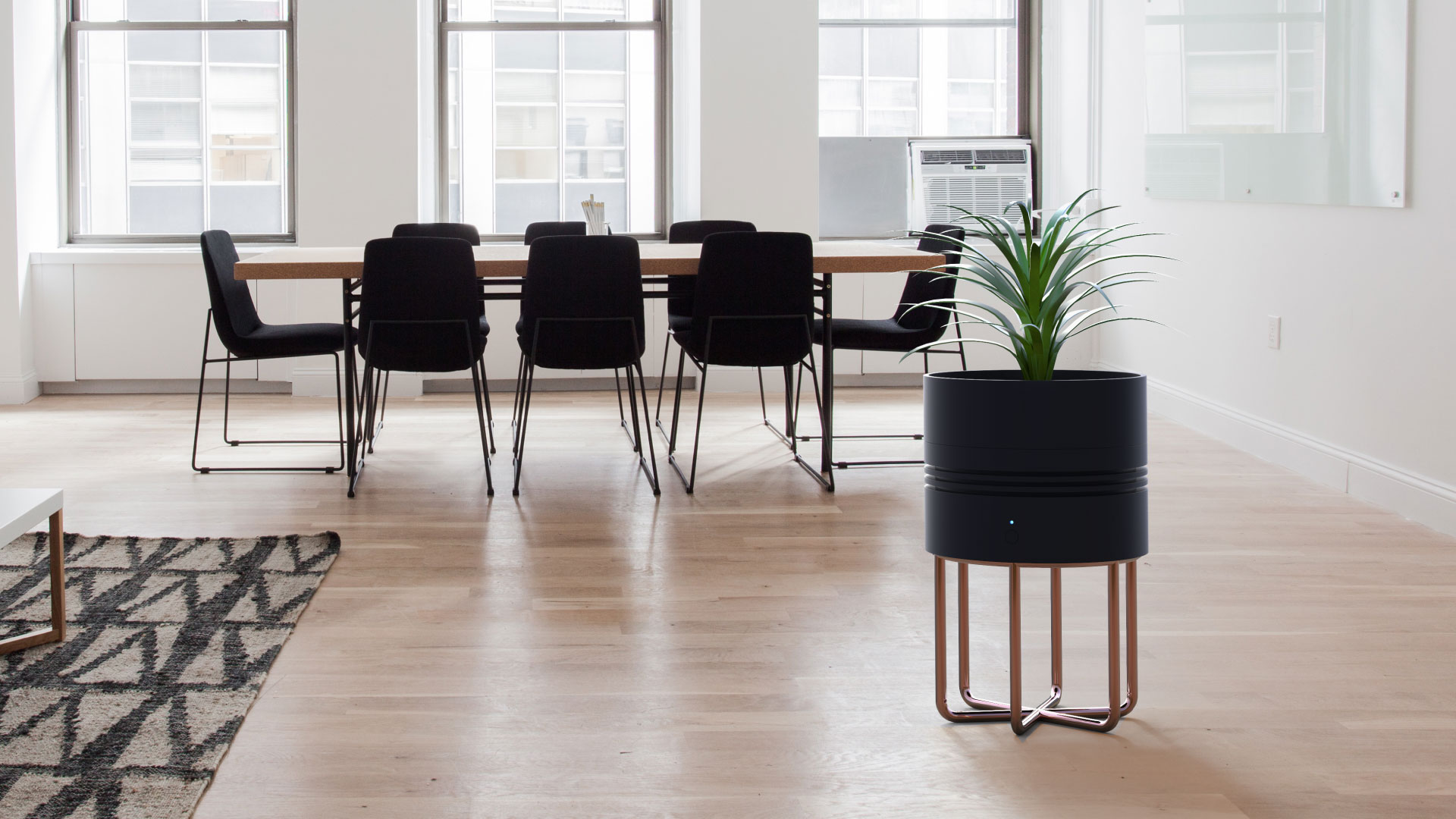 Rendering of a dehumidification planitng system, placed in a dining room