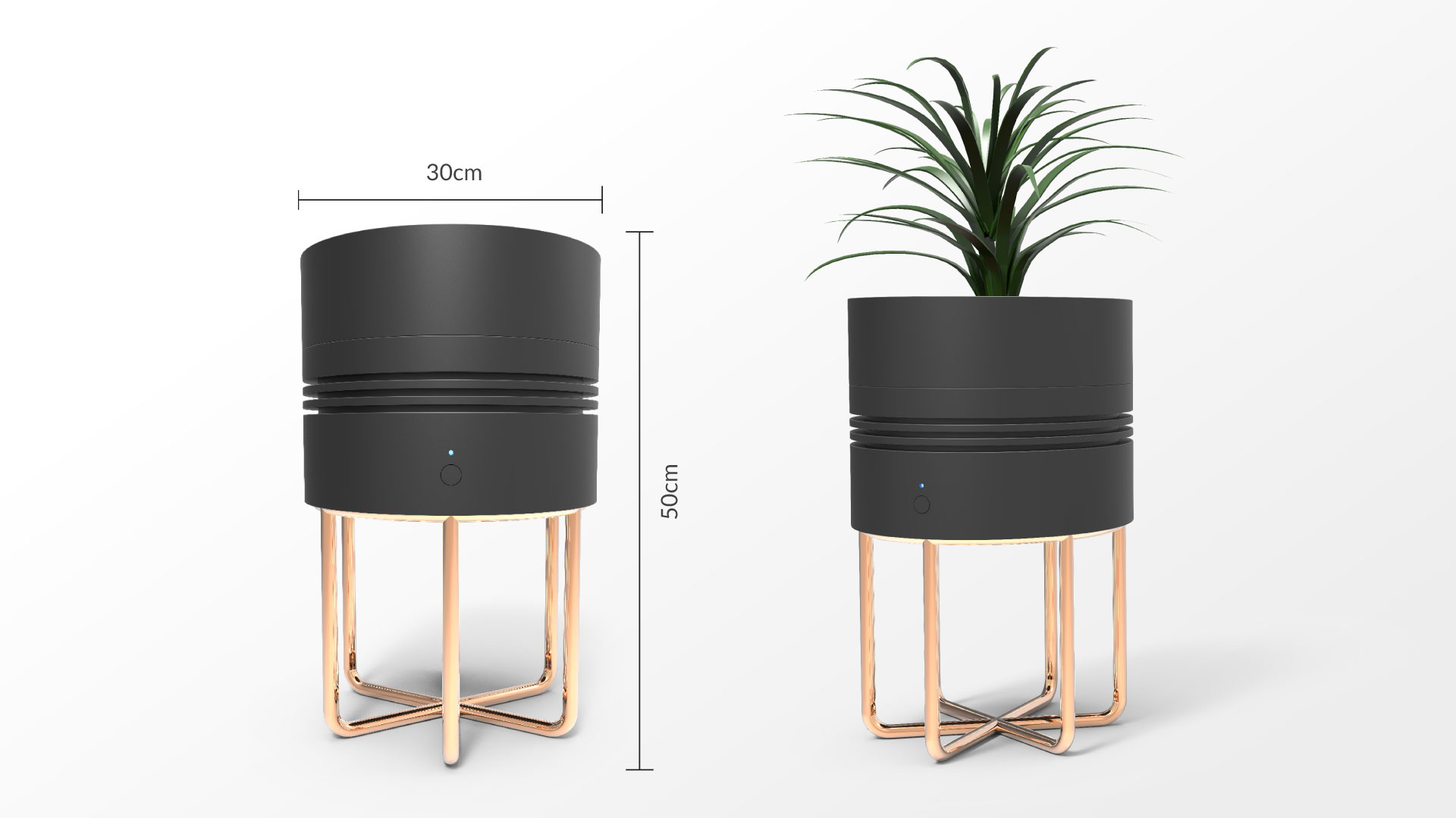 Rendering of a dehumidification planitng system, with measurements of 50cm height and 30cm width