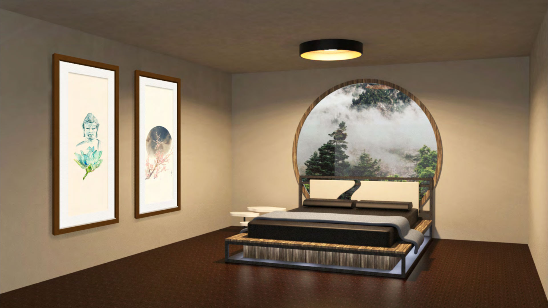 Bed design in a Zen interior